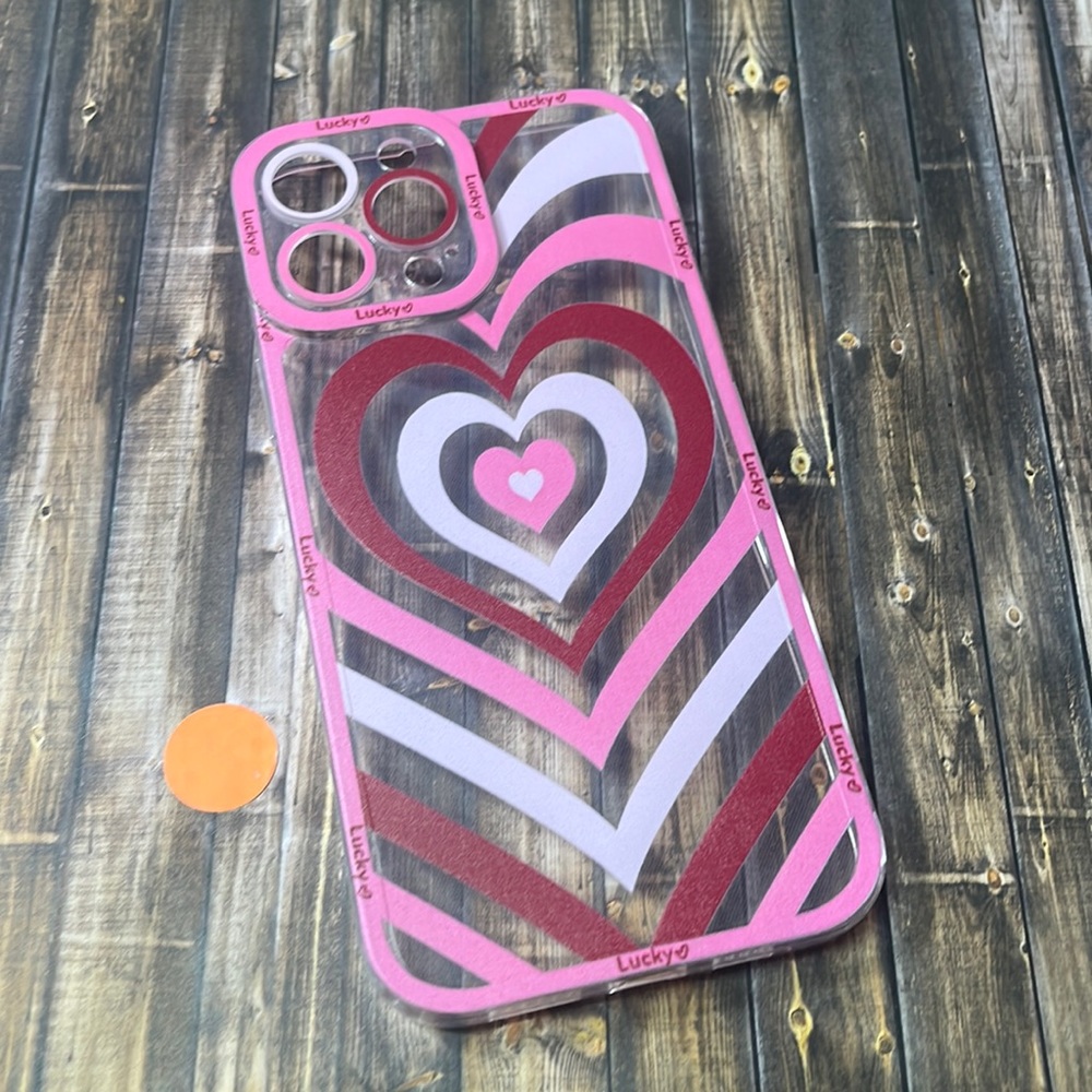 5for$10 Looped Pink Red Heart Transparent Lucky IPhone 13 Pro Max Phone Case